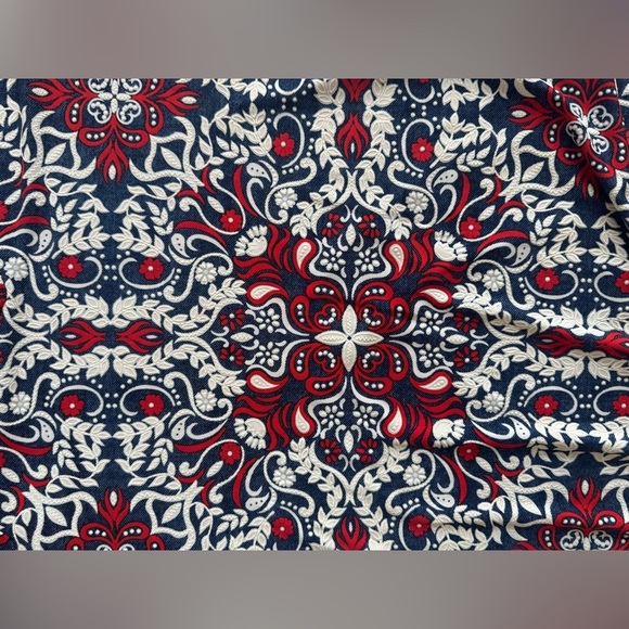 SJS Floral Midi Skirt Swirl Print SZ XL Blue Red White - Picture 4 of 6